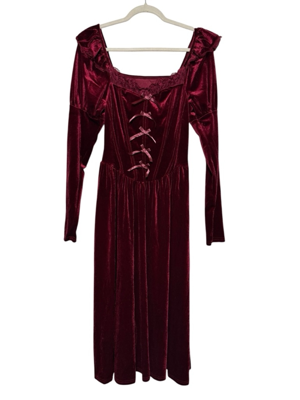 NWT Red Velvet Gothic Victorian Dress Size S Vamp Princess Dark Romantic Long